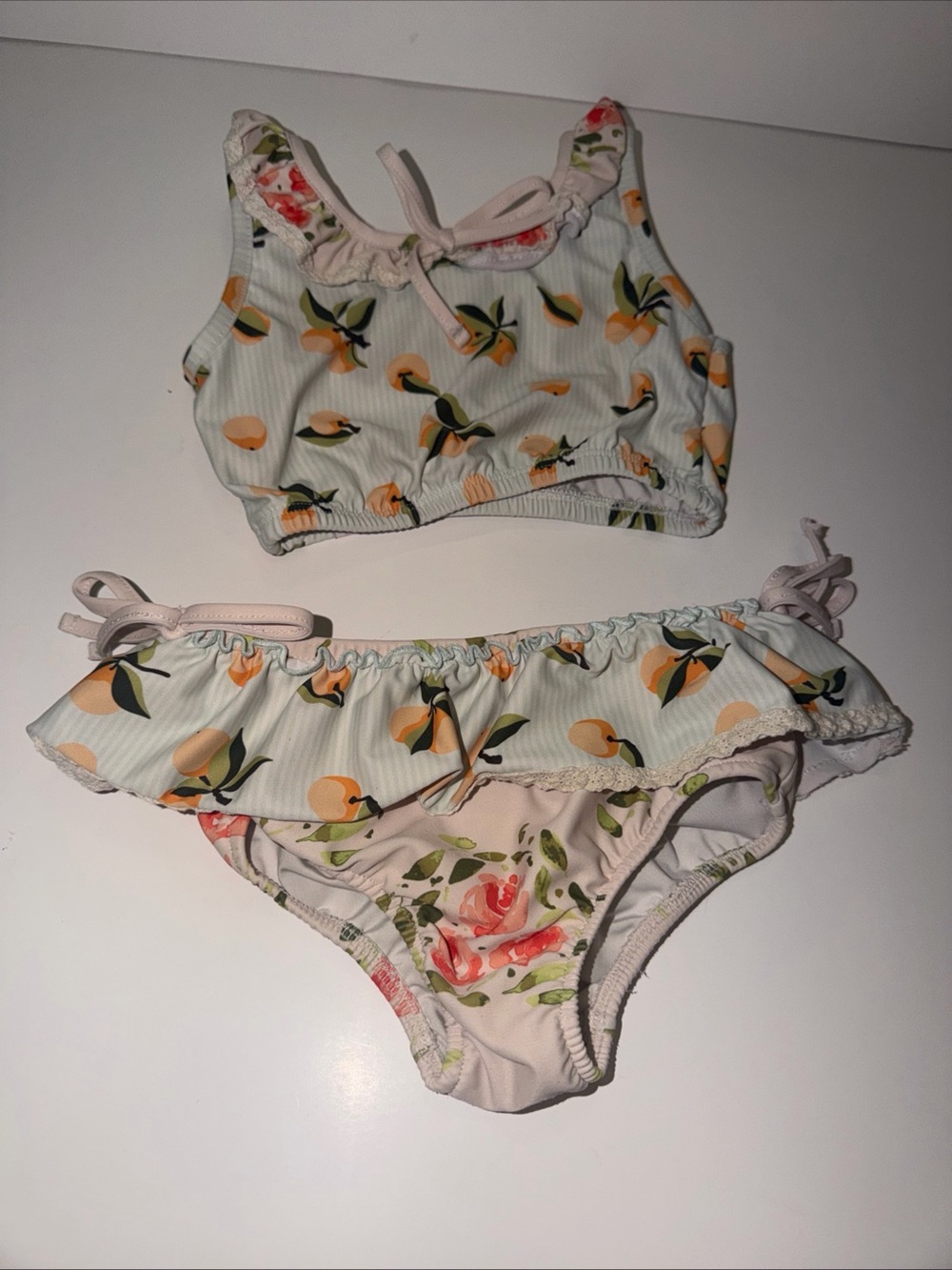 Sweet Honey 4T Toddler Girl Swimsuit peaches blue floral 2 pc bikini